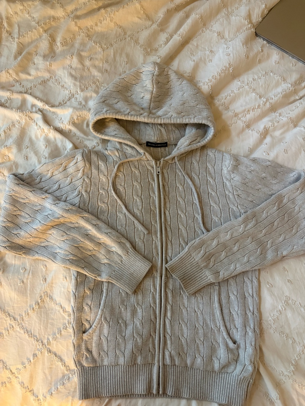 Brandy Melville Cream Cable Knit Zip Hoodie
